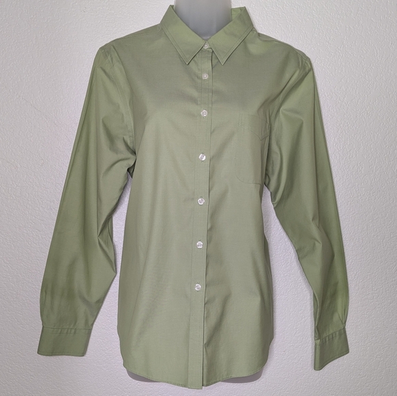 LL Bean Shirt Wrinkle‎ Resistant Pistachio Green Button Front Women's L - Picture 12 of 12